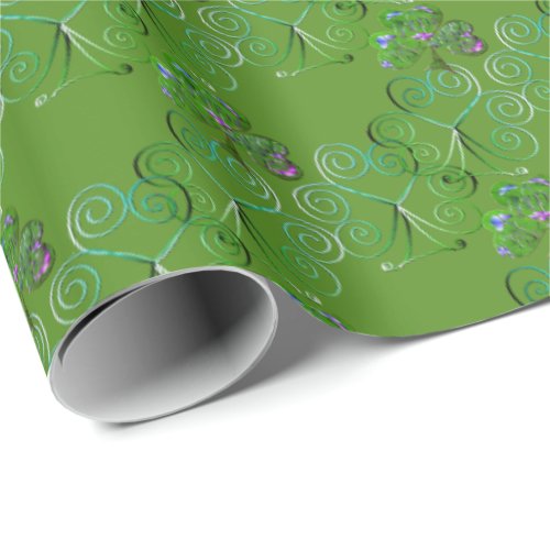 St Patricks Day Shamrock Curly Green Wrapping Paper