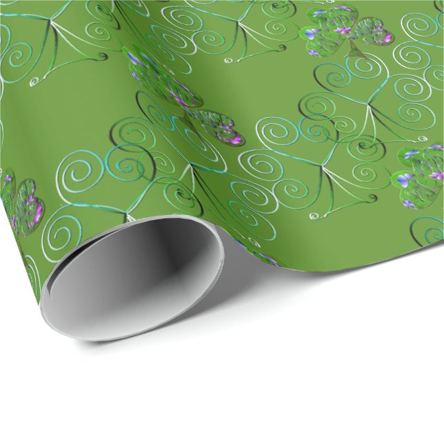 St. Patrick's Day Shamrock Curly Green Wrapping Paper (Roll Corner)