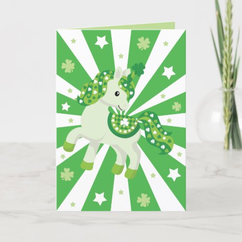 St Patricks Day shamrock cute green unicorn Holiday Card