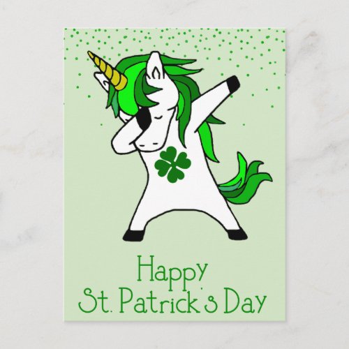 St Patricks Day Shamrock Dabbing Unicorn Green Postcard