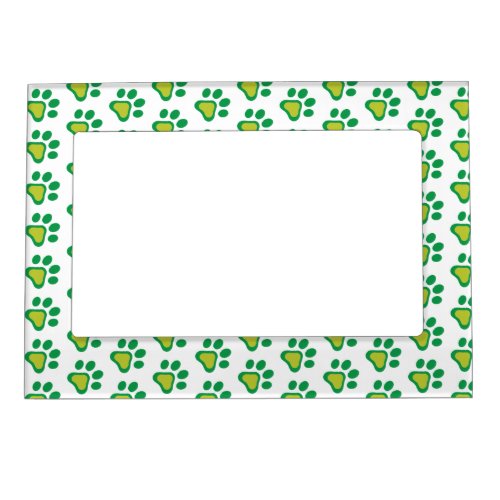 St Patricks Day Shamrock Dog Paw Print On White Magnetic Frame