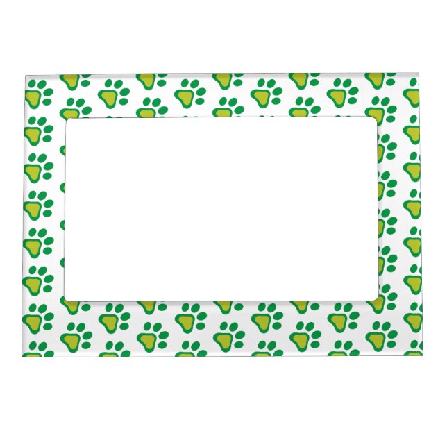 St. Patrick's Day Shamrock Dog Paw Print On White Magnetic Frame (Front)