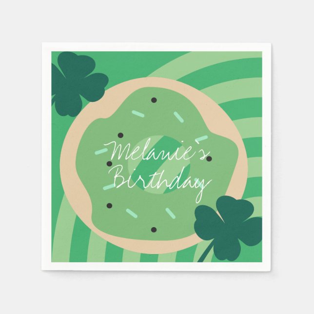 St Patricks Day Shamrock Donut Greenery Party Napkins (Front)