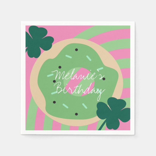 St Patricks Day Shamrock Donut Greenery Party Napkins (Front)