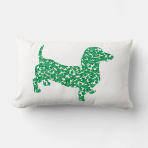 St Patricks Day Shamrock Doxie Lumbar Pillow