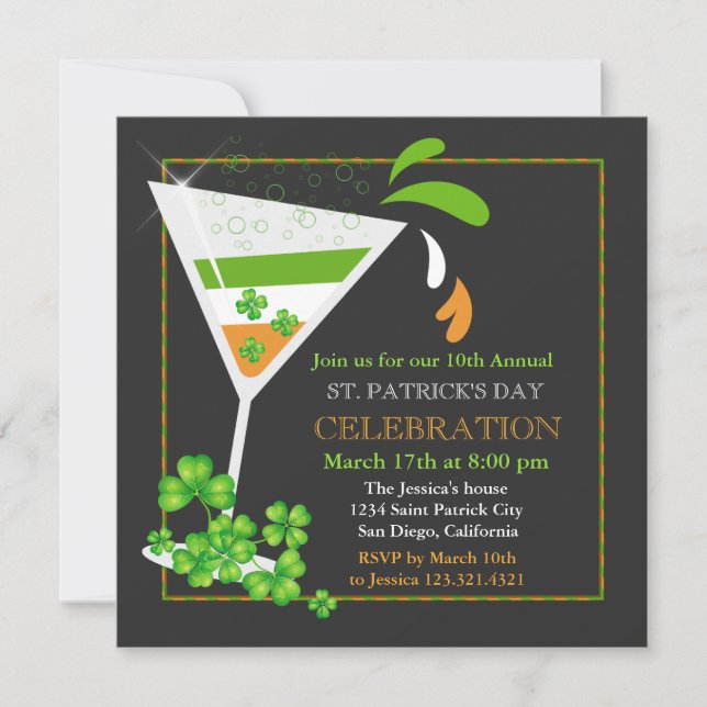 St. Patricks Day Shamrock Flag Cocktail Invitation (Front)