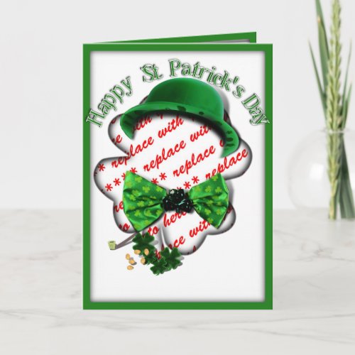 St Patricks Day Shamrock Frame wAdjustable Tie Card