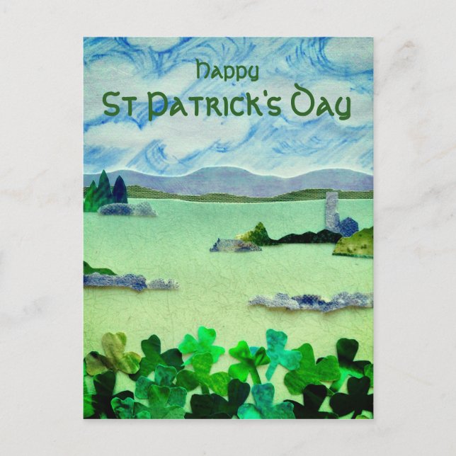 St Patrick's Day Shamrock Green Landscape  Postcard (Front)