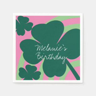 St Patricks Day Shamrock Green Rainbow Pink Party Napkins