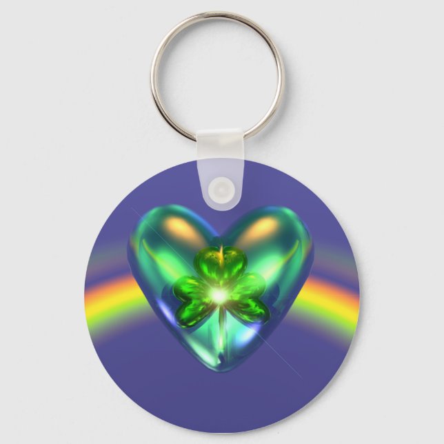 St. Patricks Day Shamrock Heart Keychain (Front)