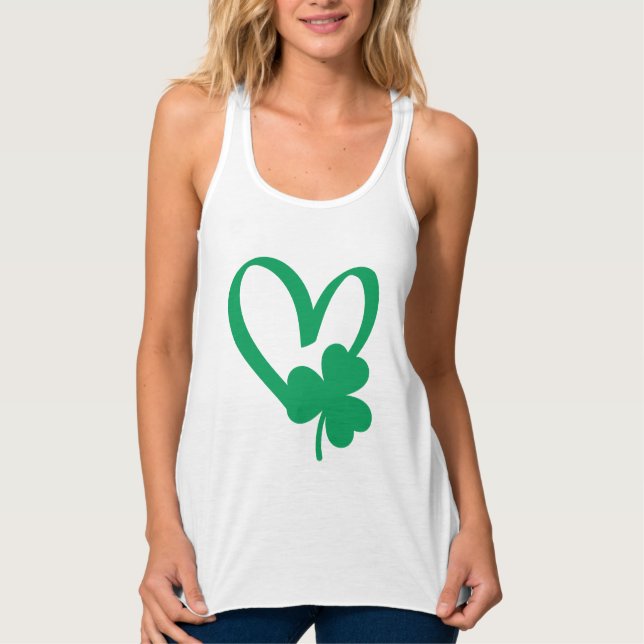 St Patrick's Day Shamrock Heart T-Shirt Tank Top (Front)
