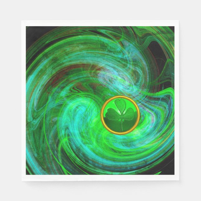 ST PATRICKS DAY SHAMROCK IN BLUE GREEN FRACTALS NAPKINS (Front)