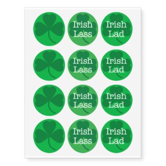 St. Patrick's Day Shamrock, Irish Lass, Irish Lad Temporary Tattoos