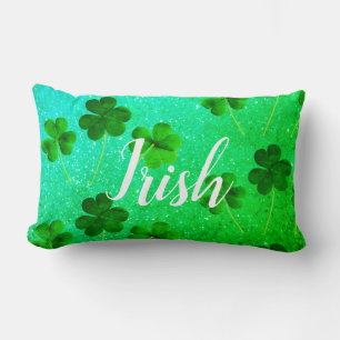 St Patrick's Day Shamrock Leaf Glitter Green Ombre Lumbar Pillow