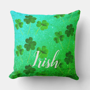 St Patrick's Day Shamrock Leaf Glitter Green Ombre Outdoor Pillow