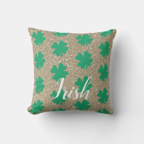 St Patricks Day Shamrock Leaf Green Gold Glitter Outdoor Pillow