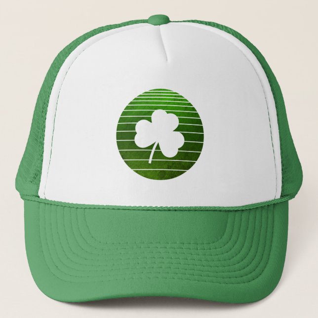 ST PATRICK'S DAY SHAMROCK LEAF LUCKY GREEN  TRUCKER HAT (Front)