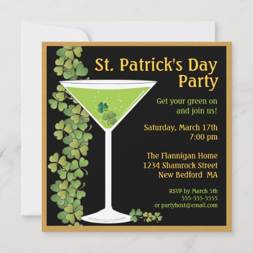 St. Patricks Day Shamrock Martini Invitation