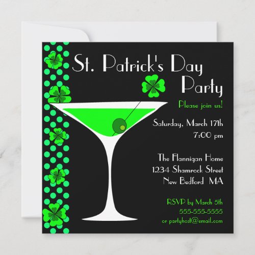 St Patricks Day Shamrock Martini Invitation