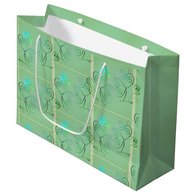 St Patrick's Day Shamrock Misty Green Large Gift L Bag (Front Angled)