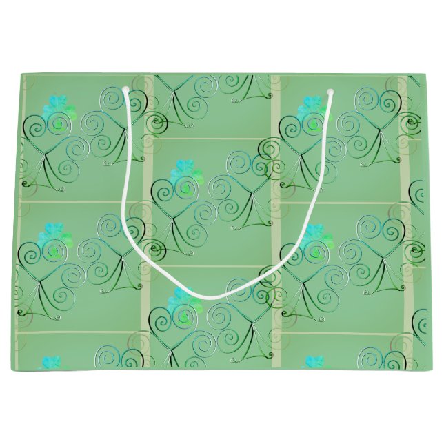 St Patrick's Day Shamrock Misty Green Large Gift Large Gift Bag (Front)