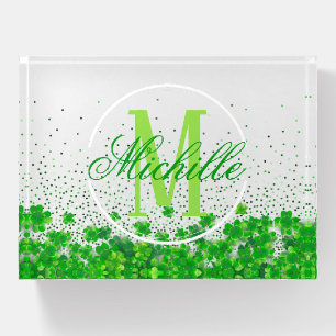 St. Patrick's day Shamrock Monogram Initial Name Paperweight
