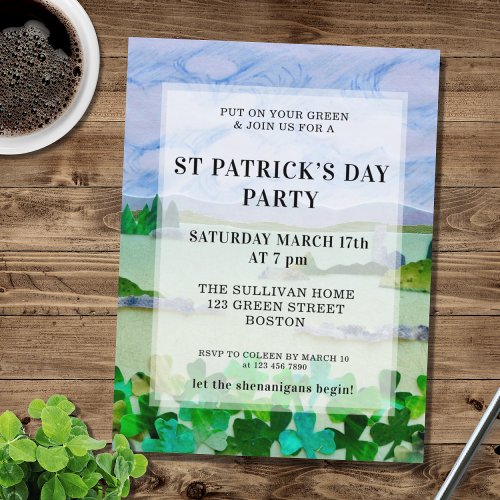 St Patricks Day Shamrock Party Invitation  Postcard