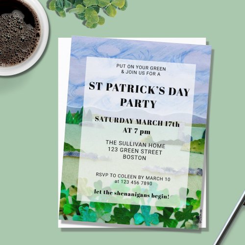  St Patricks Day Shamrock Party Invitation Postcard
