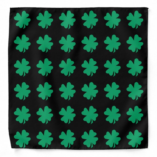 St Patrick's Day Shamrock Pattern Cute Green Black Bandana (Front)