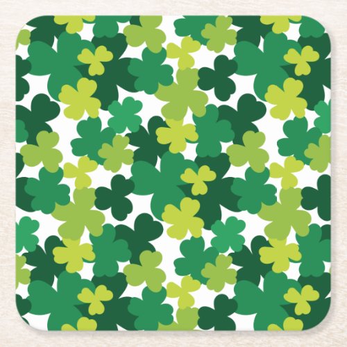 St Patricks Day Shamrock Pattern Square Paper Coaster