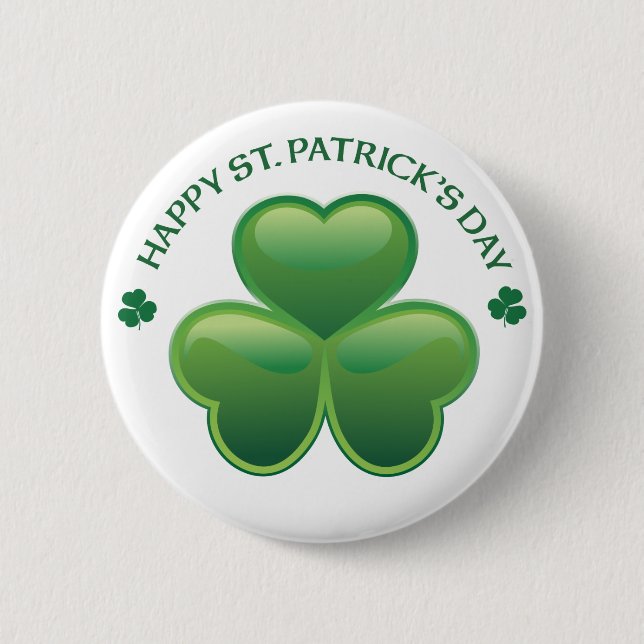 St Patricks Day Shamrock Pinback Button (Front)