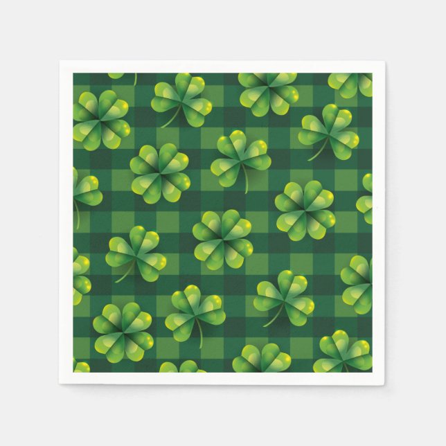 St. Patrick's Day Shamrock Plaid Napkins (Front)