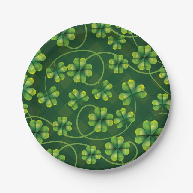 St. Patrick's Day Shamrock Plaid Paper Plates (Front)