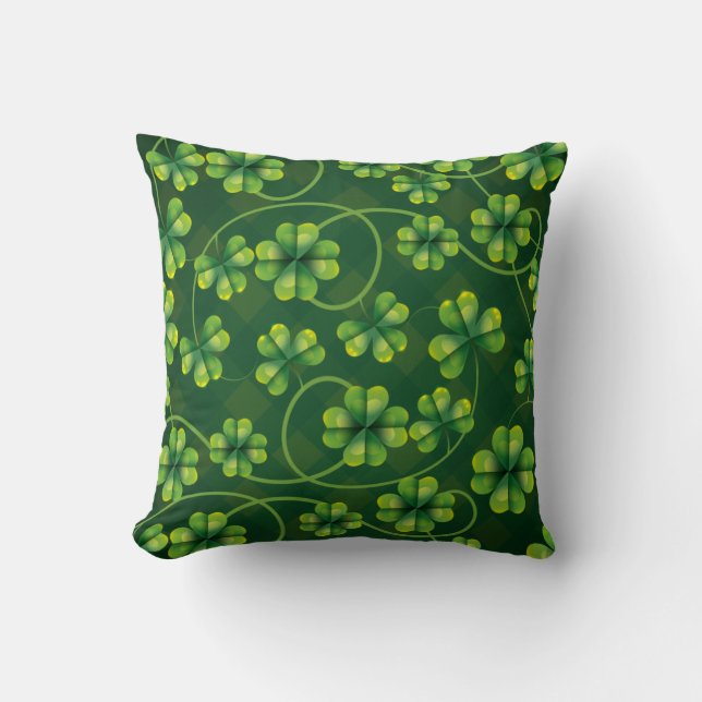 St. Patrick's Day Shamrock Plaid Throw Pillow (Front)