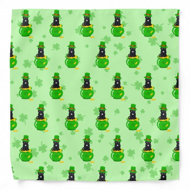 St. Patrick's Day Shamrock Pot of Gold Black Cat Bandana (Front)