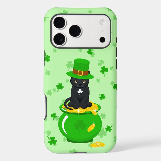 St. Patrick's Day Shamrock Pot of Gold Black Cat Case-Mate iPhone Case (Back)