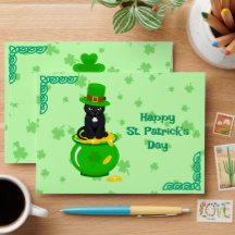 St. Patrick's Day Shamrock Pot of Gold Black Cat