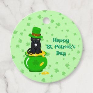 St. Patrick's Day Shamrock Pot of Gold Black Cat Favor Tags