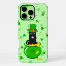 St. Patrick's Day Shamrock Pot of Gold Black Cat