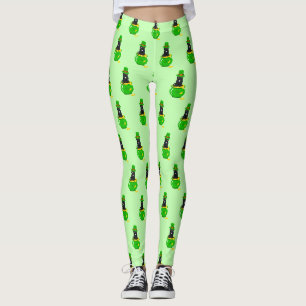 St. Patrick's Day Shamrock Pot of Gold Black Cat Leggings