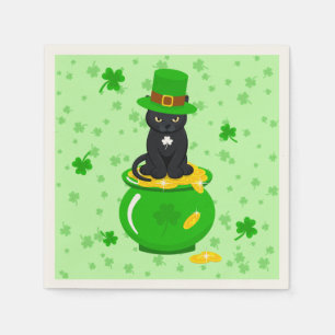 St. Patrick's Day Shamrock Pot of Gold Black Cat Napkins