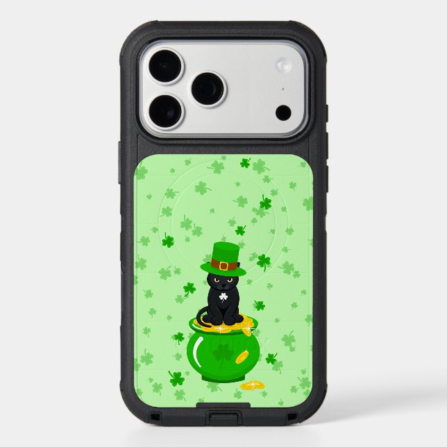 St. Patrick's Day Shamrock Pot of Gold Black Cat Otterbox iPhone Case (Back)