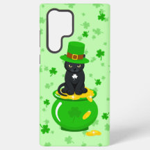 St. Patrick's Day Shamrock Pot of Gold Black Cat