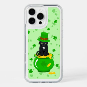 St. Patrick's Day Shamrock Pot of Gold Black Cat iPhone 16 Pro Max Case