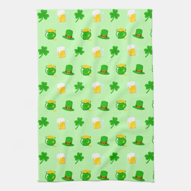 St. Patrick's Day Shamrock Pot of Gold Celtic Knot Kitchen Towel (Vertical)