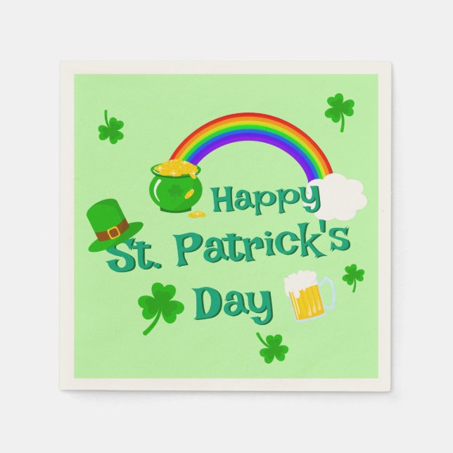 St. Patrick's Day Shamrock Pot of Gold Celtic Knot Napkins (Front)