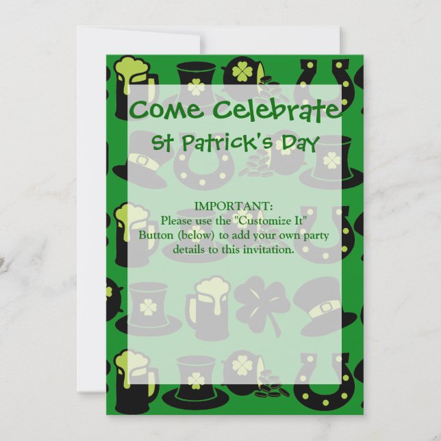 St Patricks Day Shamrock Pot of Gold Green Beer Invitation (Front)