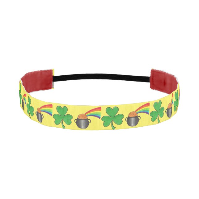 St. Patrick's Day Shamrock Rainbow Pot of Gold Athletic Headband (Front)
