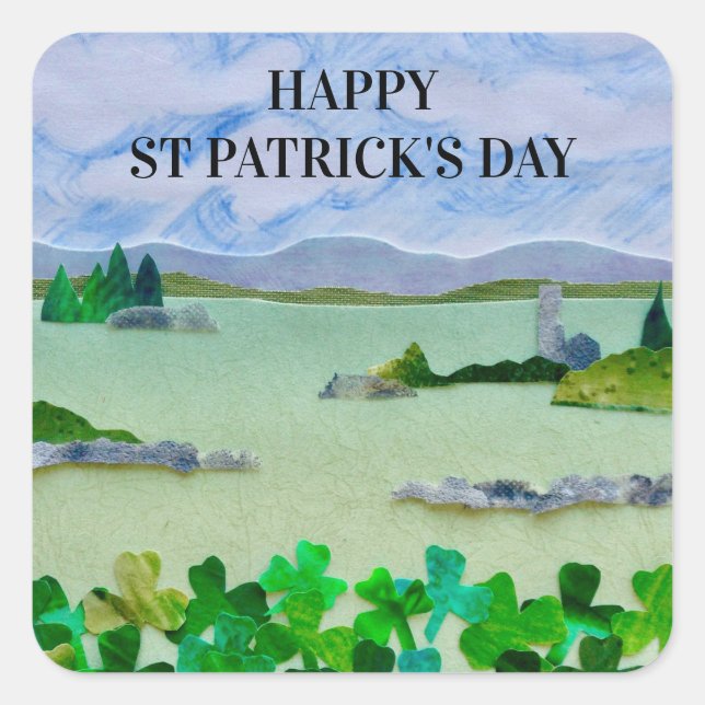 St Patrick's Day Shamrock Square Sticker (Front)