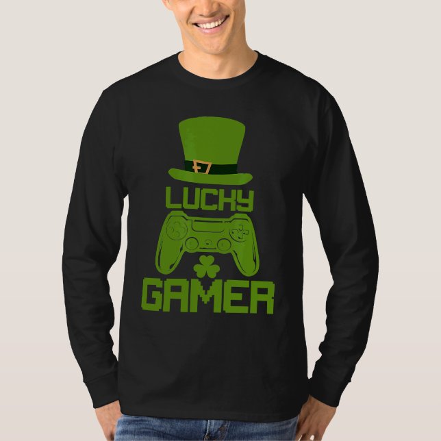 St Patricks Day Shamrock  St Patrick Lucky Gamer T-Shirt (Front)